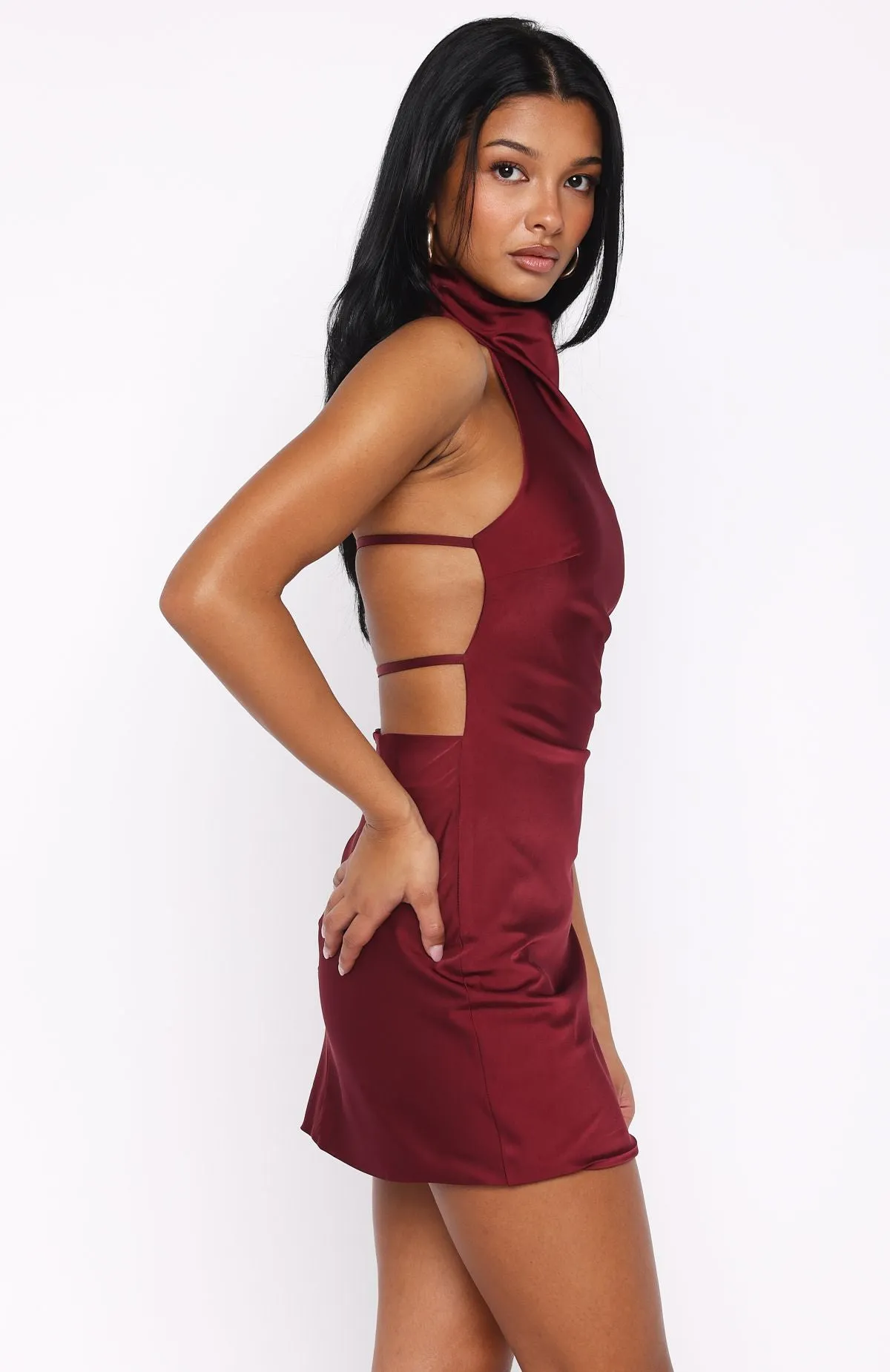 Just Small Talk Halter Mini Dress Wine single wear