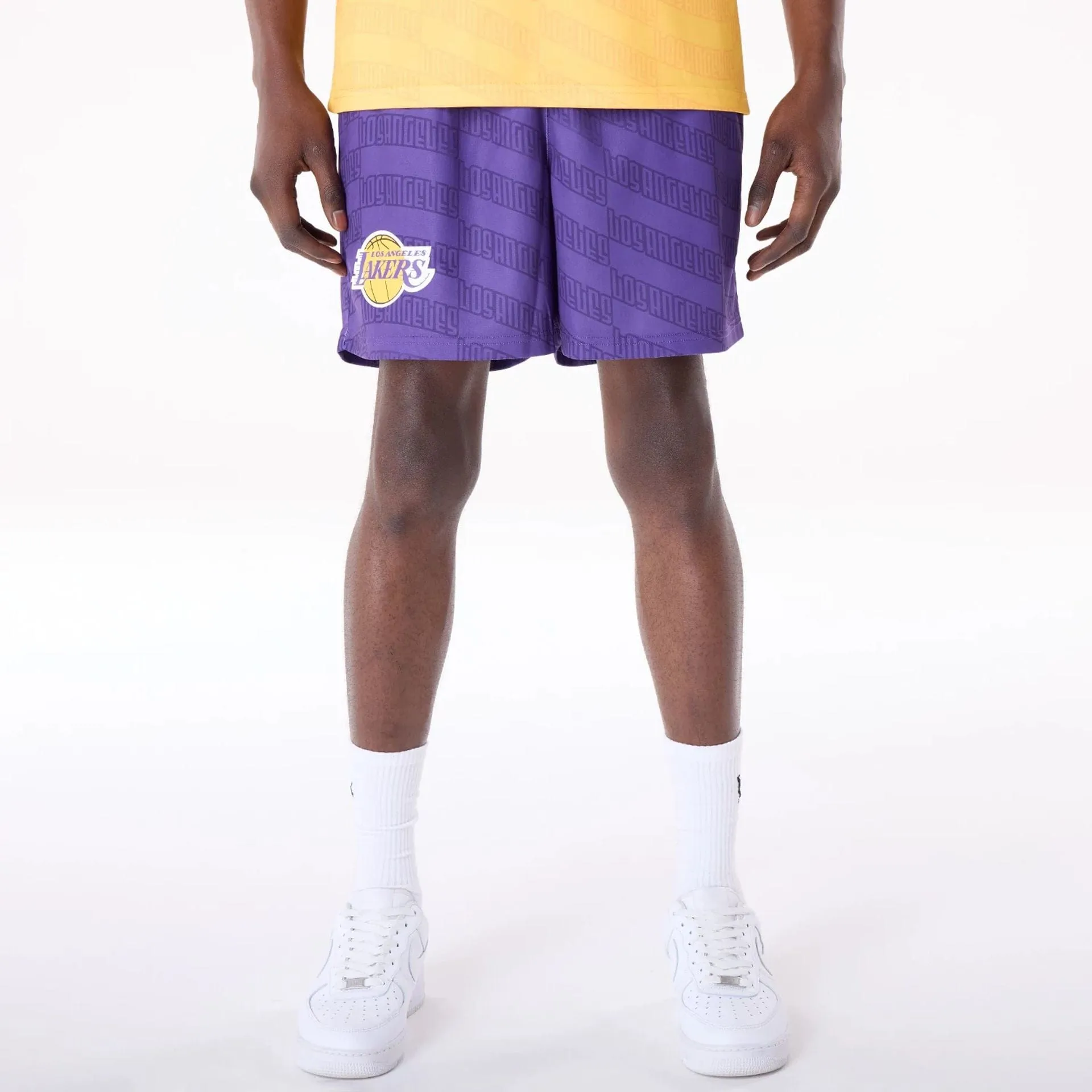 LA Lakers NBA All Over Print Graphic Purple Shorts Secure Pocket Zippers
