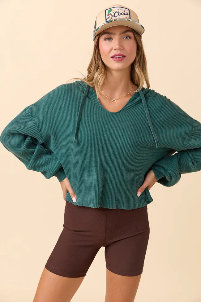 Marnie Deep Green Long Sleeve Mineral Wash Thermal Hoodie TagFreeDesign Craft Edge