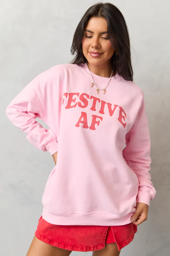 Dream Base Festive AF Light Pink Graphic Sweatshirt