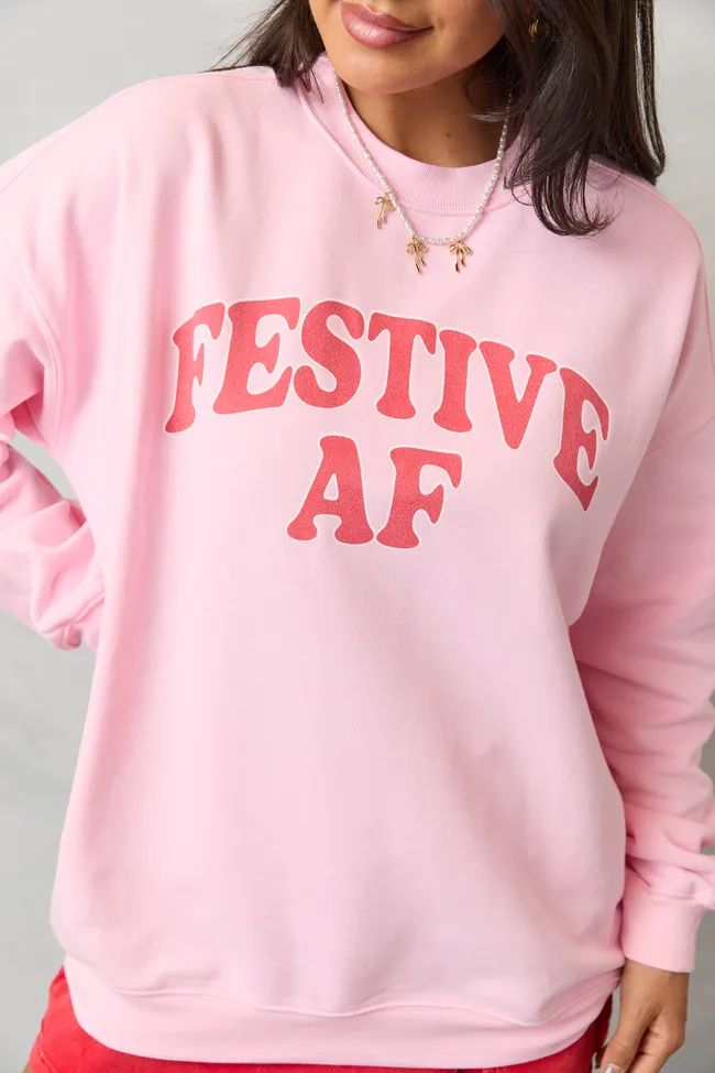 Festive AF Light Pink Graphic Sweatshirt Ethical Mode