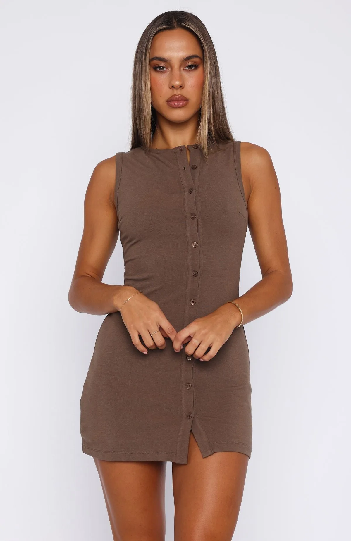 Things For You Mini Dress Mocha Button-front