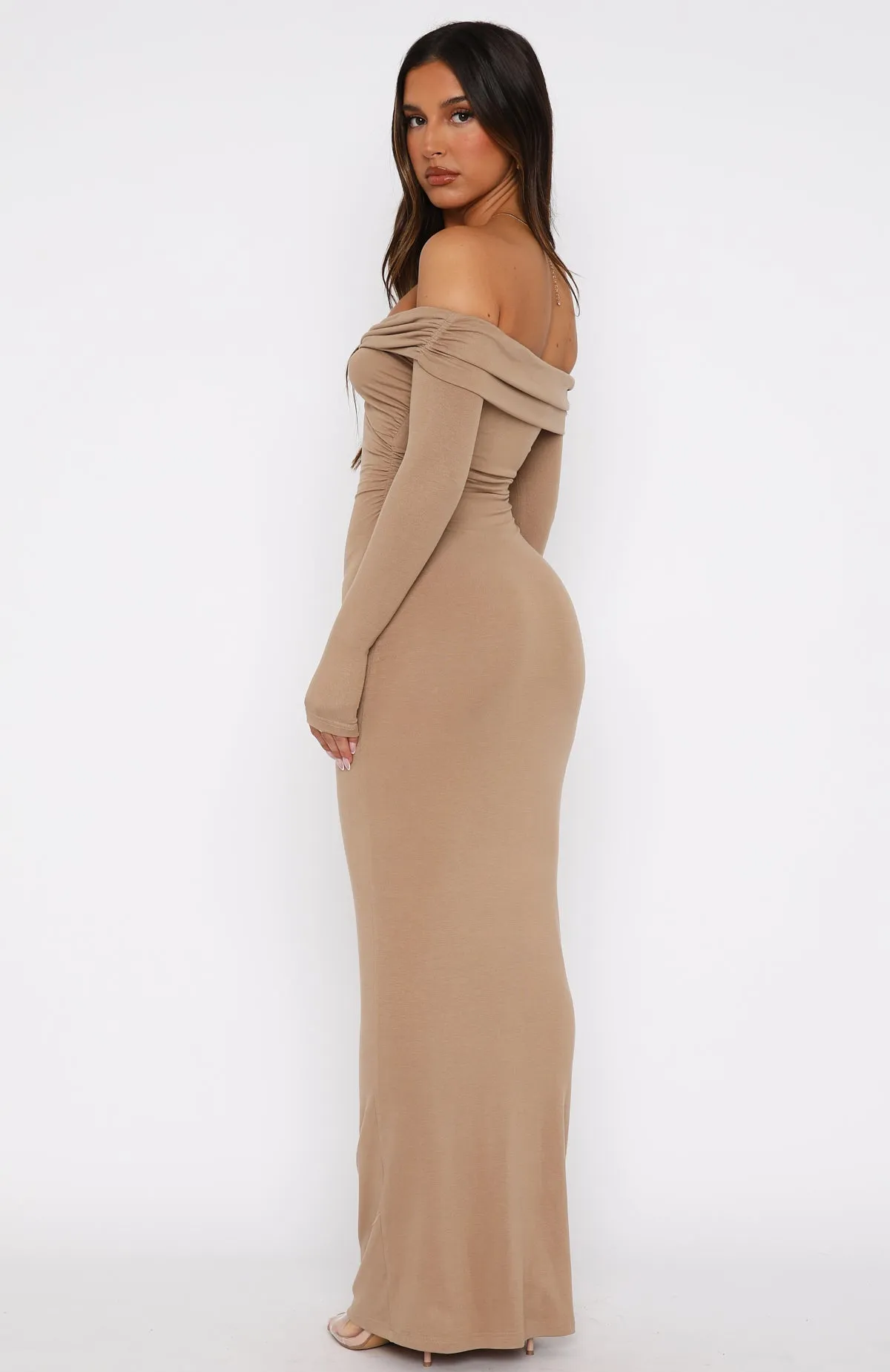Interchangeable-Detail Sharp Detail Save It Long Sleeve Maxi Dress Taupe