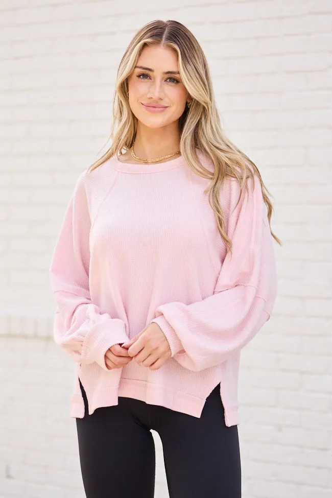 HighDurabilityClothing Caroline Pink Brushed Waffle Crewneck Pullover