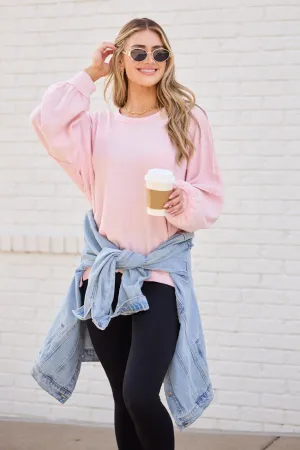 Surf Mood Street Icon Caroline Pink Brushed Waffle Crewneck Pullover
