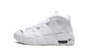 AIR MORE UPTEMPO GS "White / Navy" running with a hat