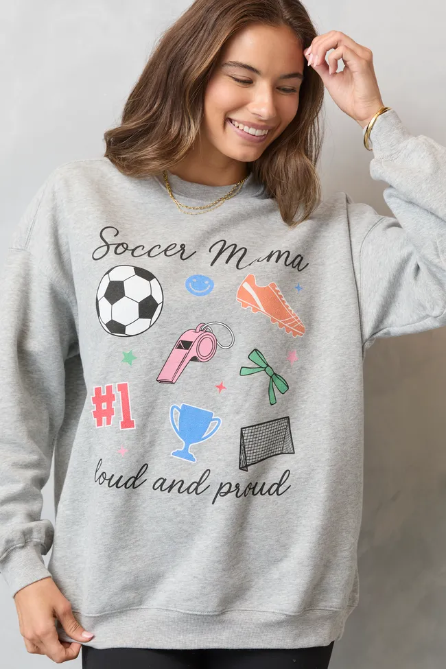 HighDensityWeave Universal Clasp Mechanism Soccer Mama Icons Light Grey Graphic Sweatshirt