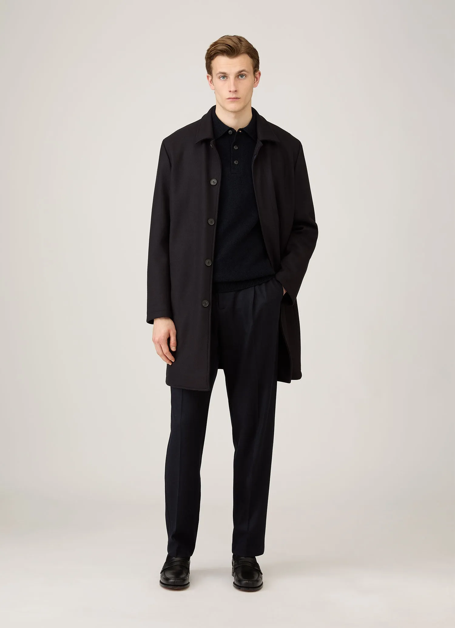 Men's Lambswool Polo Shirt in Dark Navy Mouline Classic Comfort Style Workout Gear