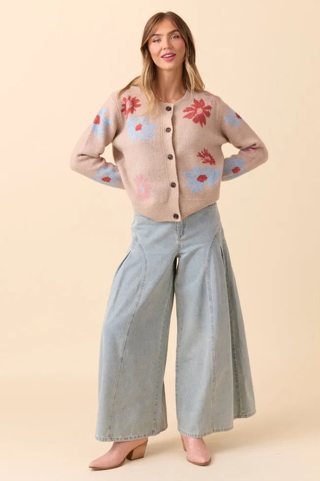 Angel Taupe Floral Print Cardigan Diamond Soul