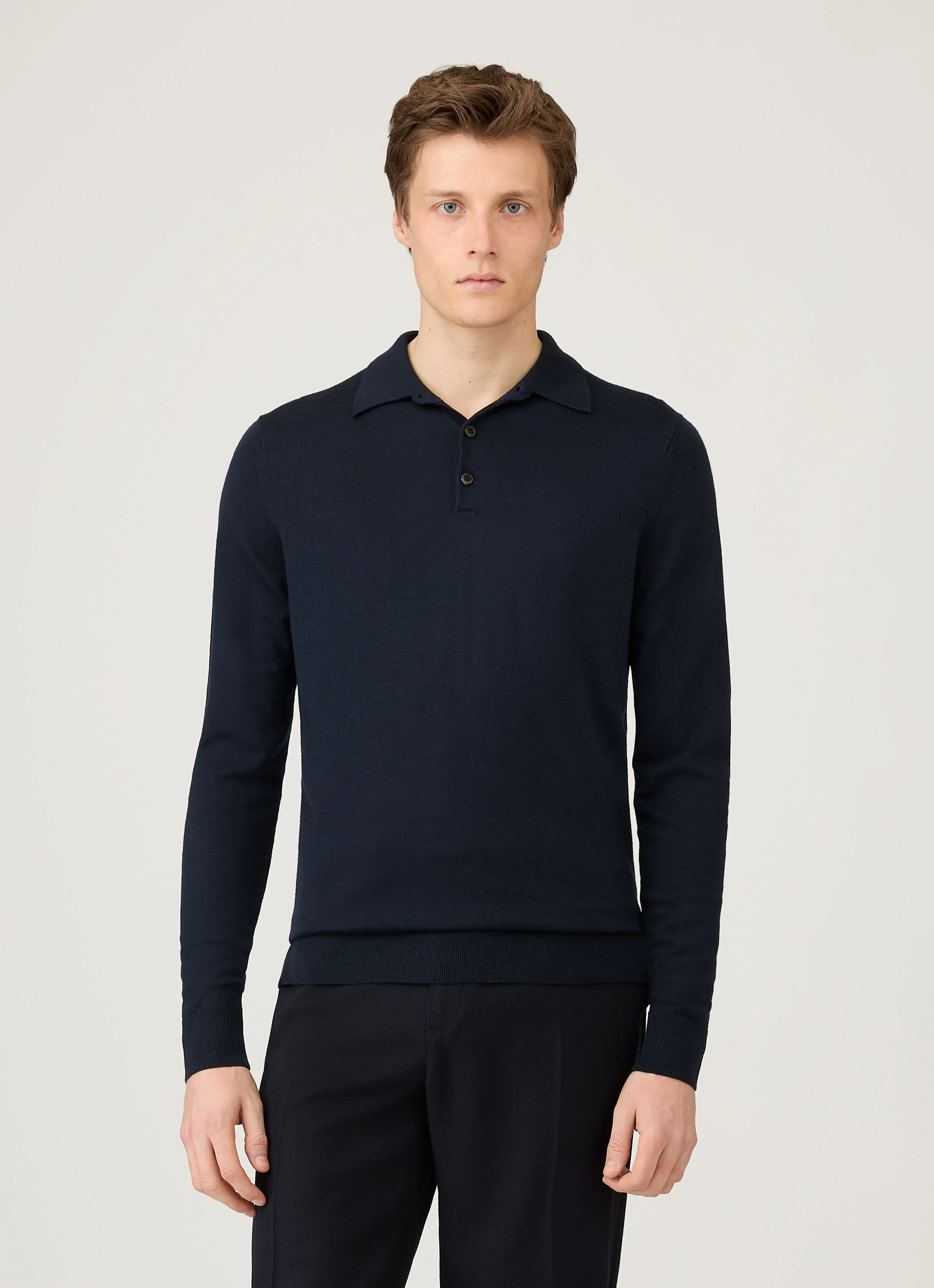 Men's Extra-Fine Merino Polo Shirt in Navy Easy Comfort