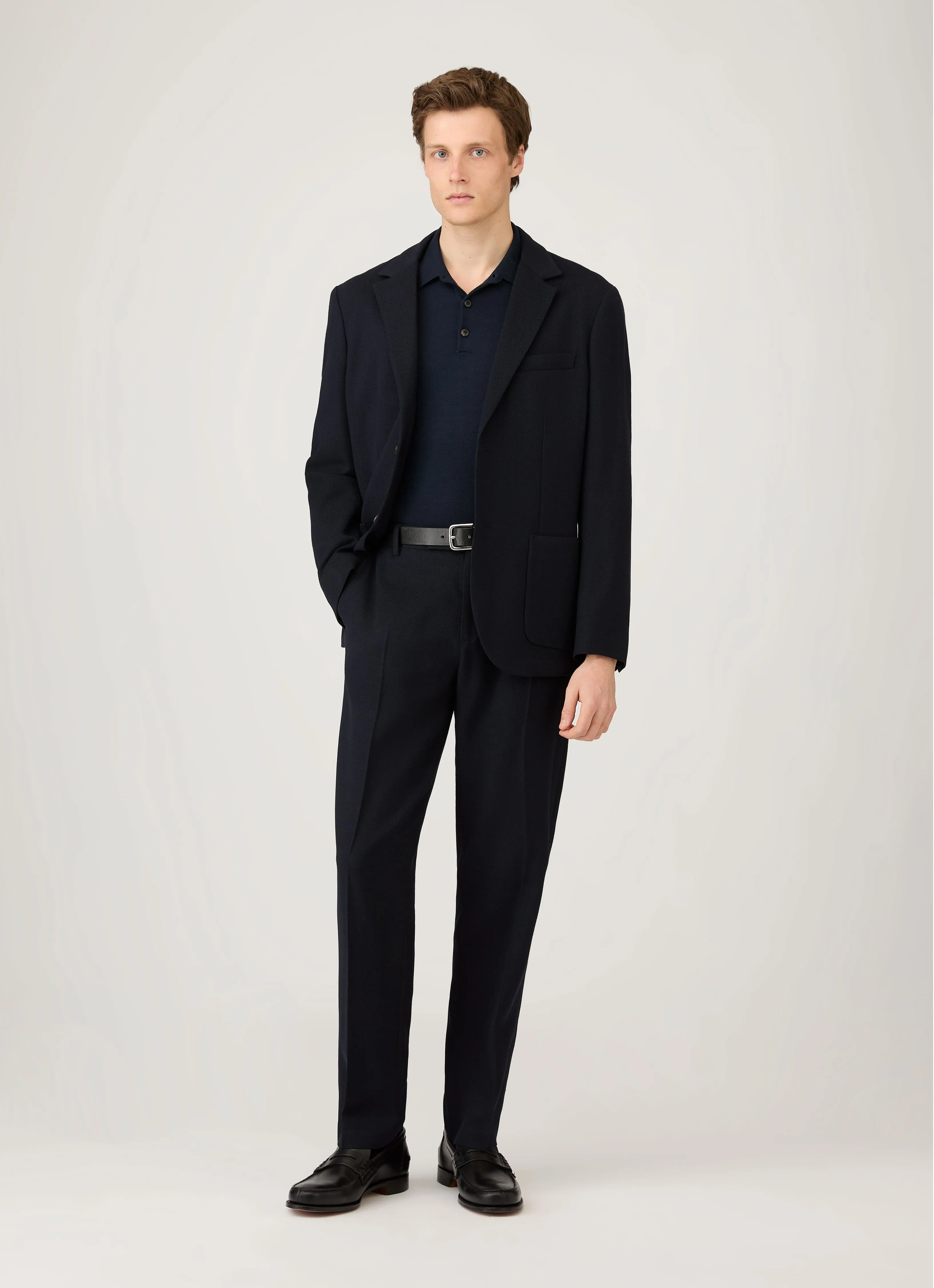 Comfy Casual Wear layerable Men's Extra-Fine Merino Polo Shirt in Navy