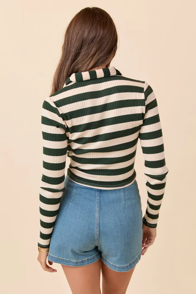 Nature Glow Sporty Shorts Emery Green Striped Half Zip Up Pullover