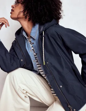 Adjustable Cuffs Cropped Rain Mac-Navy