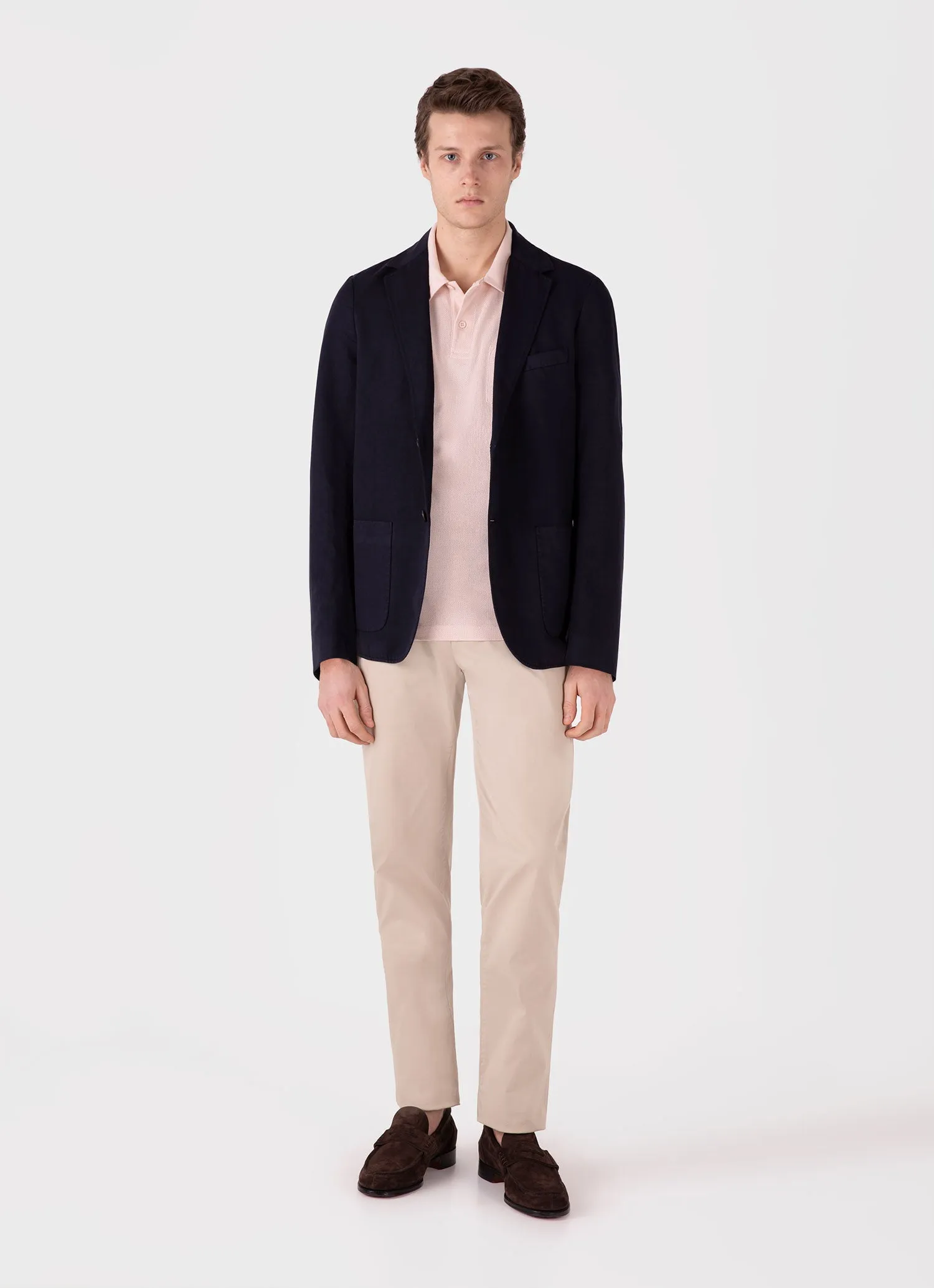 Ribbed Collar Trim Relaxing Day Men's Riviera Polo Shirt in Pastel Pink