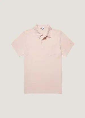Men's Riviera Polo Shirt in Pastel Pink Soft Touch Texture Cozy Performance