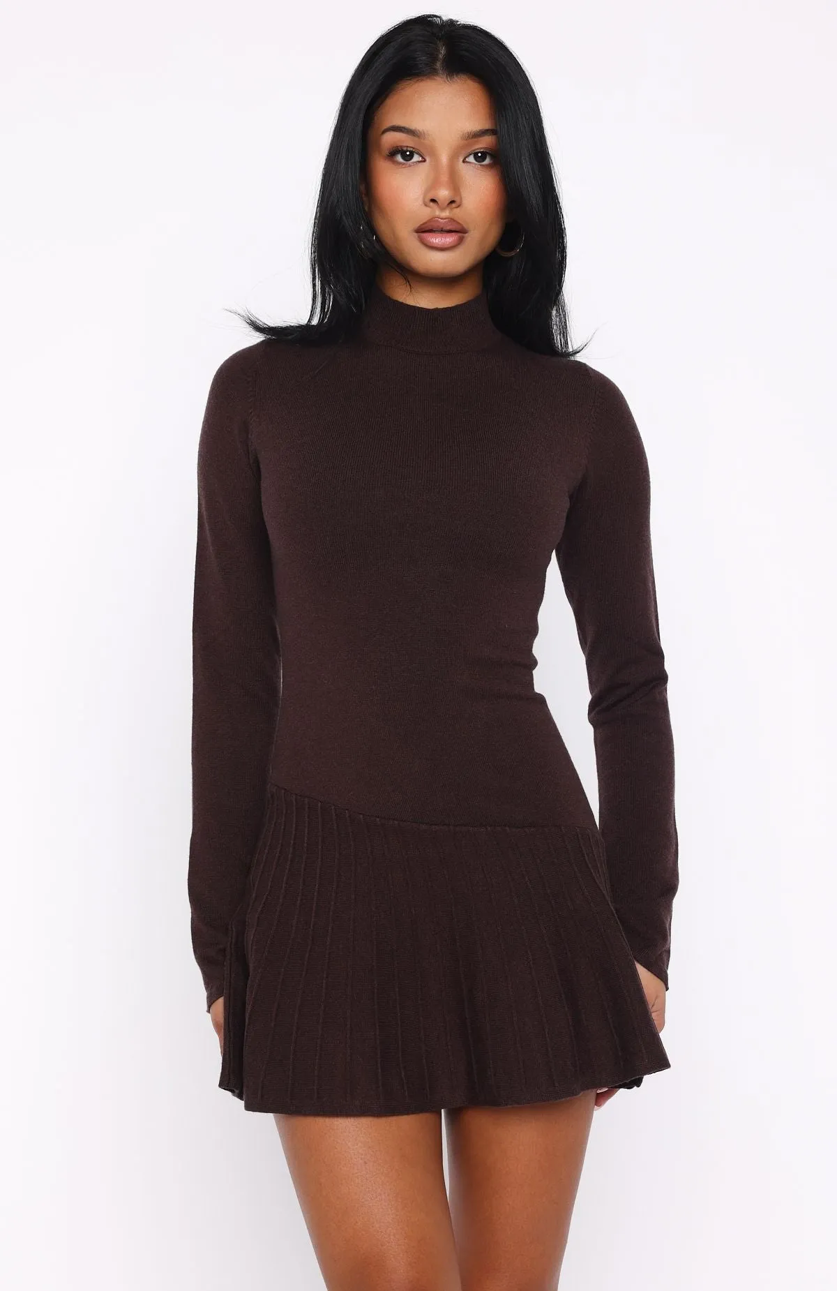 Forever Her Long Sleeve Mini Dress Chocolate Classic-style