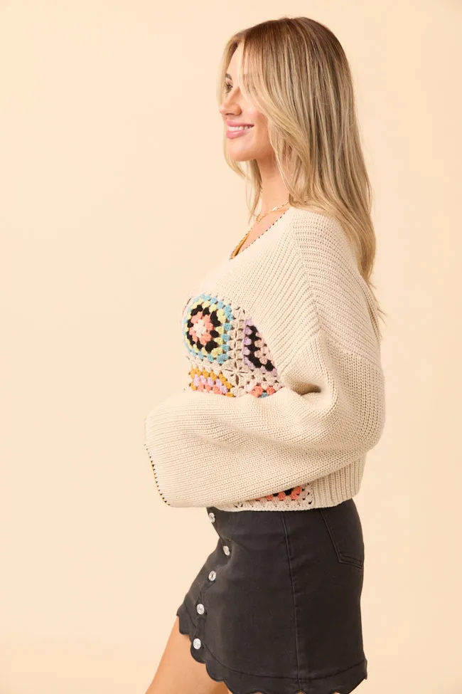 Noel Multi Cropped Crochet Sweater Bold Core Layered Hem Details