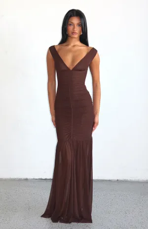 Just A Peak Mesh Maxi Dress Chocolate Pop Texture Functional Fit