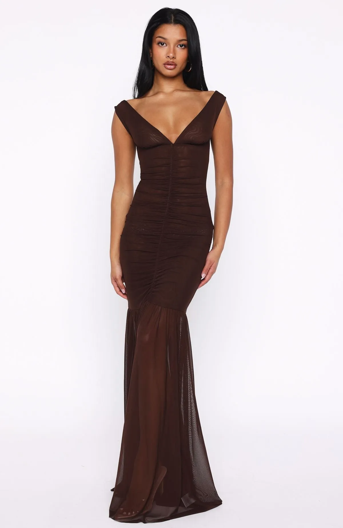 Just A Peak Mesh Maxi Dress Chocolate Bright-colored piece Soft Mesh