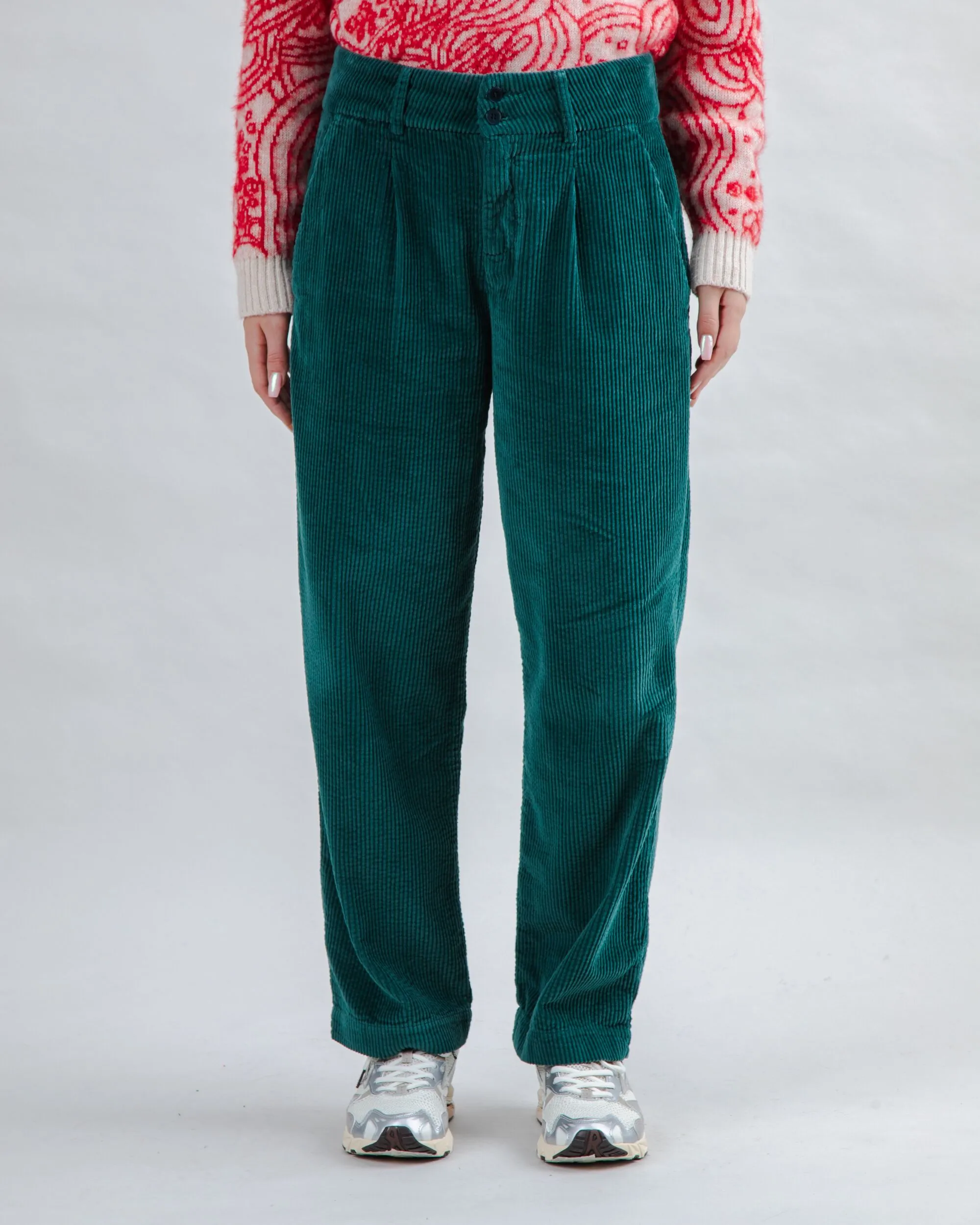 Thermal Lining Corduroy Pleated Pants Dark Green