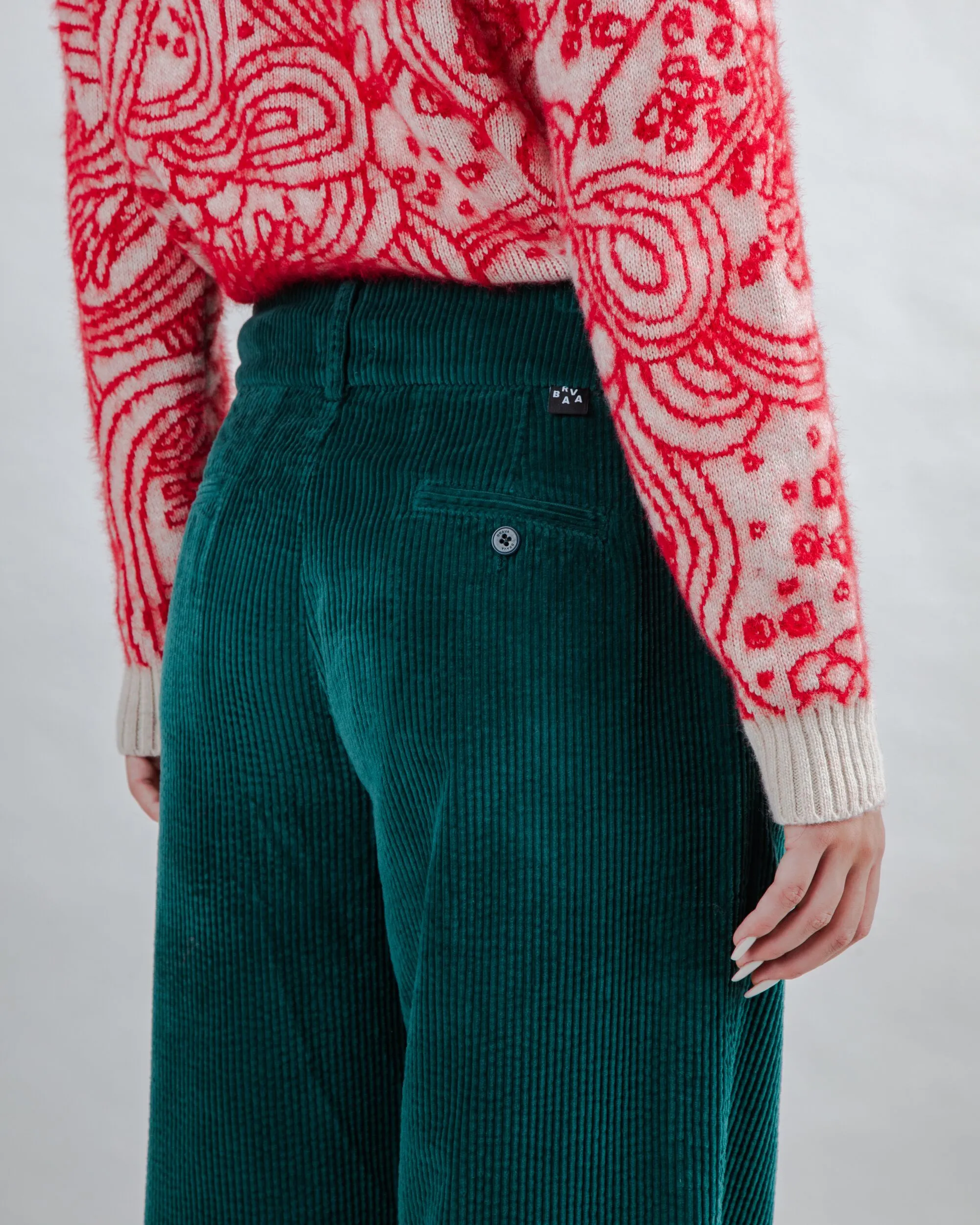 Hidden Zip Pockets Corduroy Pleated Pants Dark Green