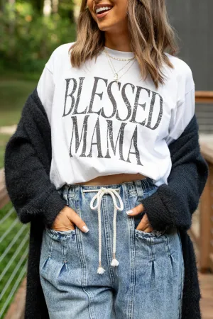 Light Fabric FrictionResistantEdges Blessed Mama White Graphic Tee Emily Fauver X Pink Lily
