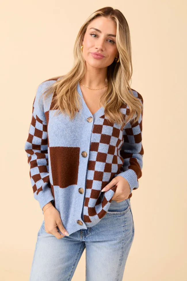Alyssia Brown And Blue Checkered Cardigan SALE winter clothing Sporty Gear