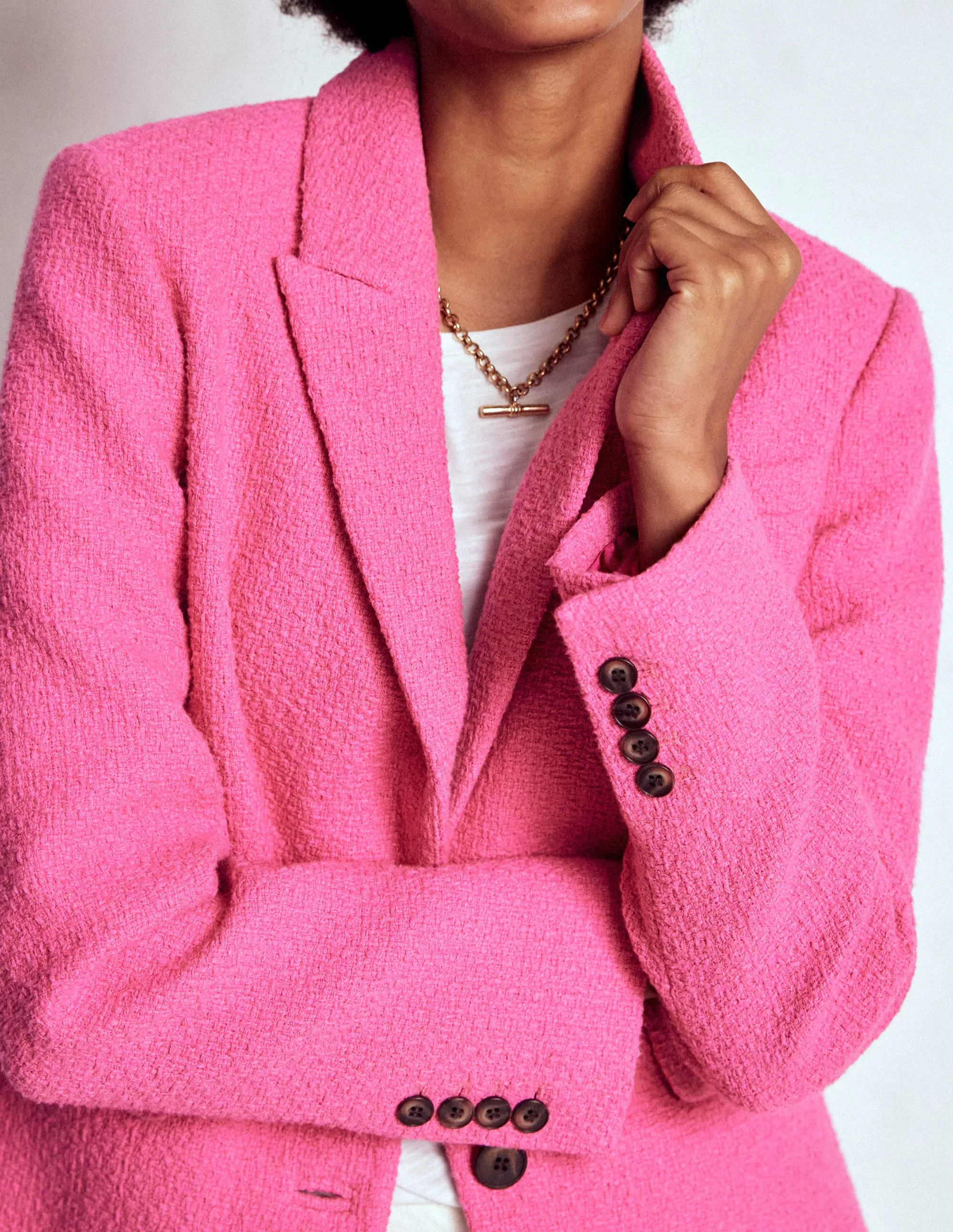 Waterproof Stitch Details Stamford Texture Blazer-Pink Peony