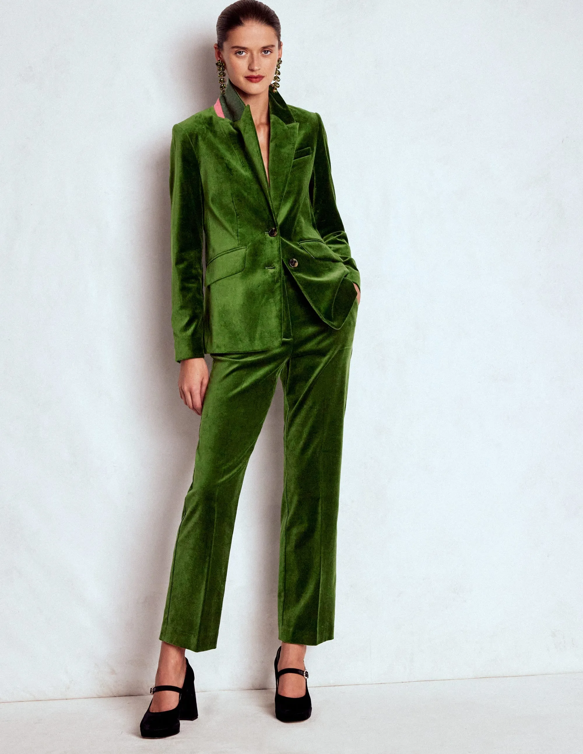 Stamford Velvet Blazer-Green Fir Casual Street Style Convertible Style