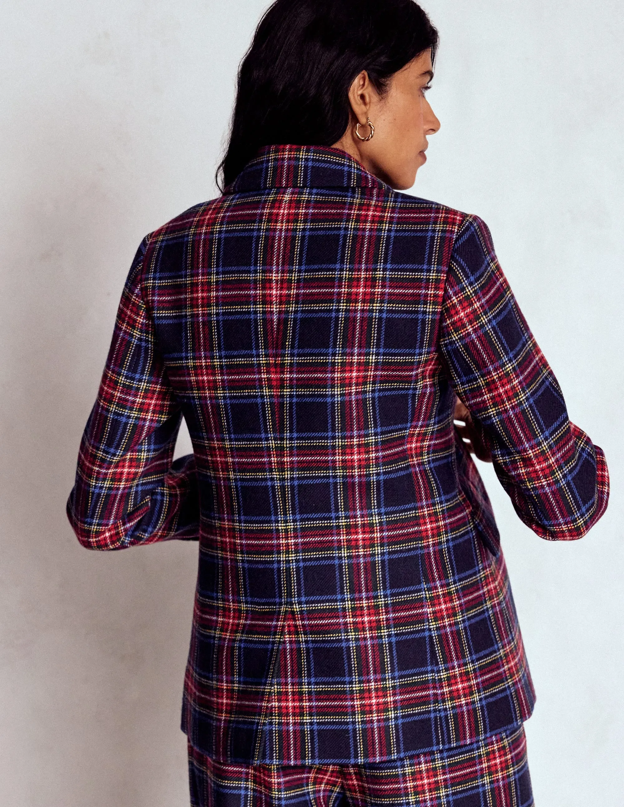 Stamford Wool-Blend Blazer-Navy, Green and Red Check Moisture Wicking Material