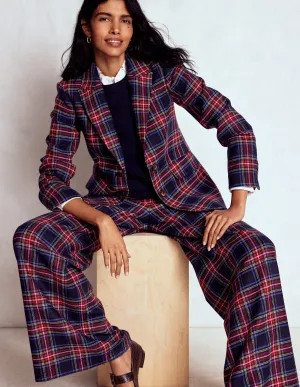 Stamford Wool-Blend Blazer-Navy, Green and Red Check Gloss Free Texture Breezy Layer Option