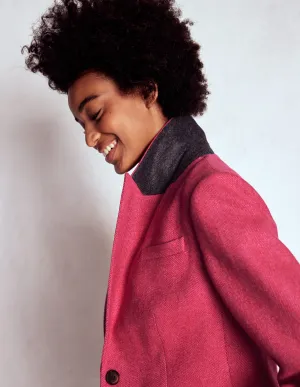 Stamford Wool-Blend Blazer-Red and Pink Wide Herringbone Casual Feel Mid Length Cut