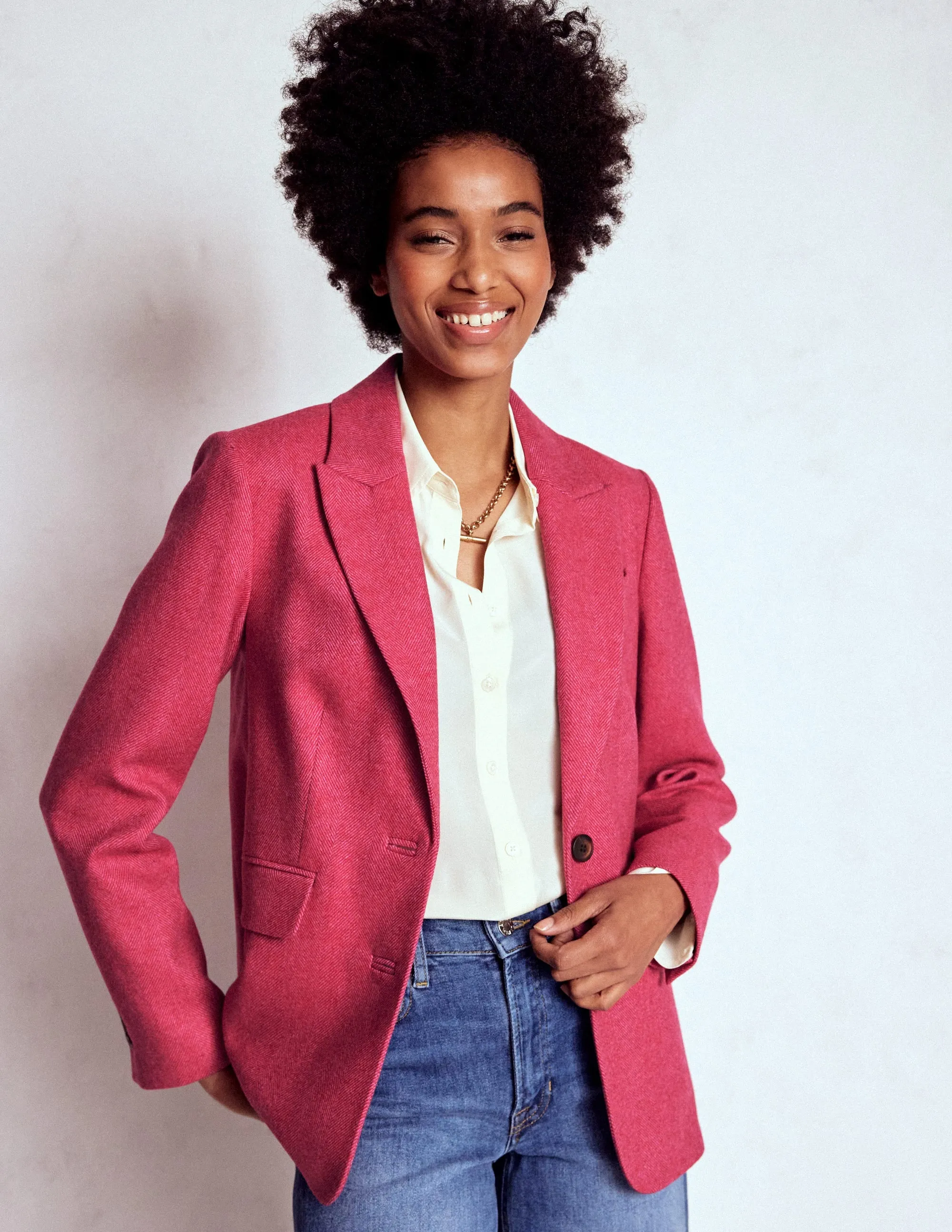 Stamford Wool-Blend Blazer-Red and Pink Wide Herringbone Eco Friendly Textile