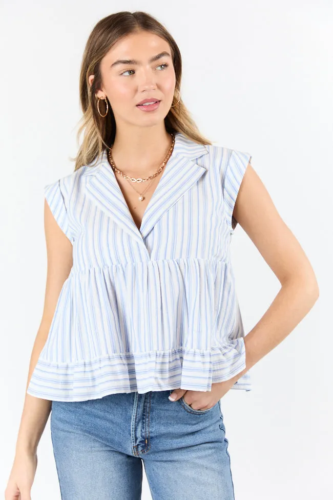 Perfect Aura Blue Striped Collared Tank SALE Island Vibe