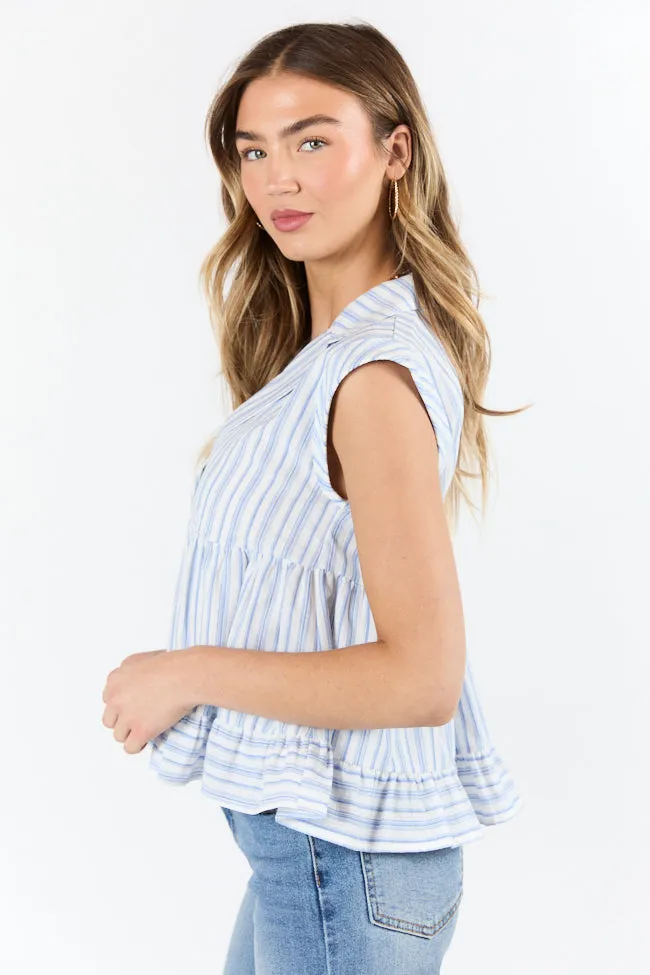 Casual Shoes Perfect Aura Blue Striped Collared Tank SALE