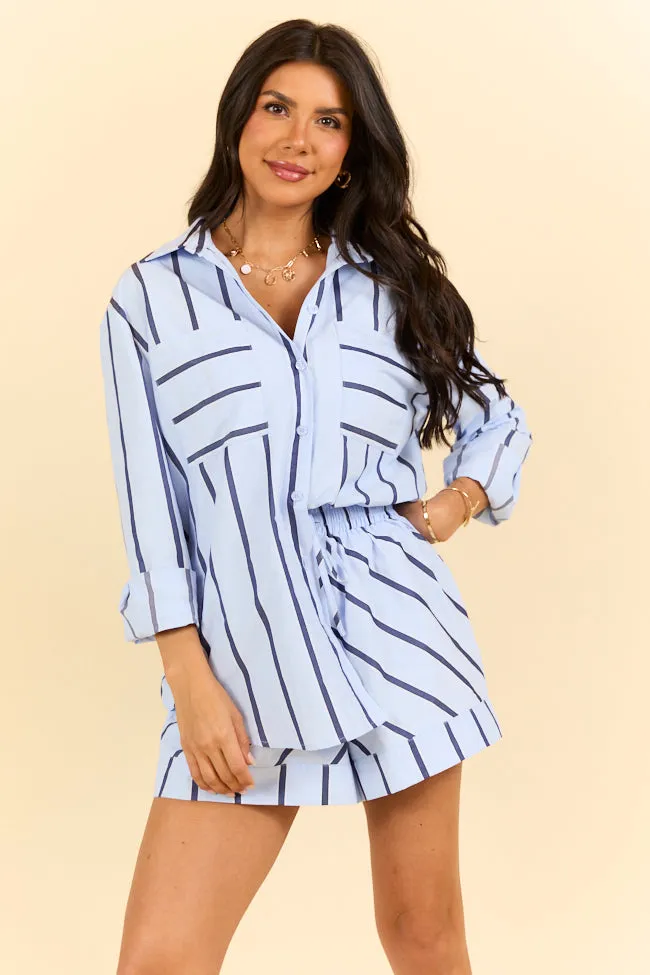 Stay Anchored Light Blue Stripe Button Down Shirt and Shorts Set SALE Outdoor Activity