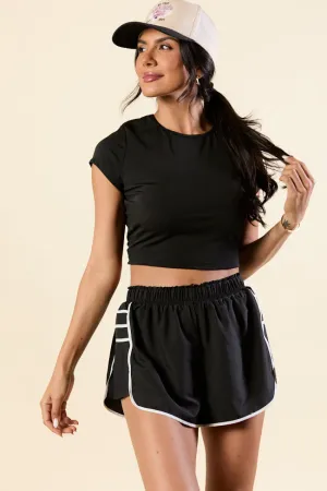 AntibacterialMaterial Legend Fit Stay Ready Black Short Sleeve Open Back Knit Top