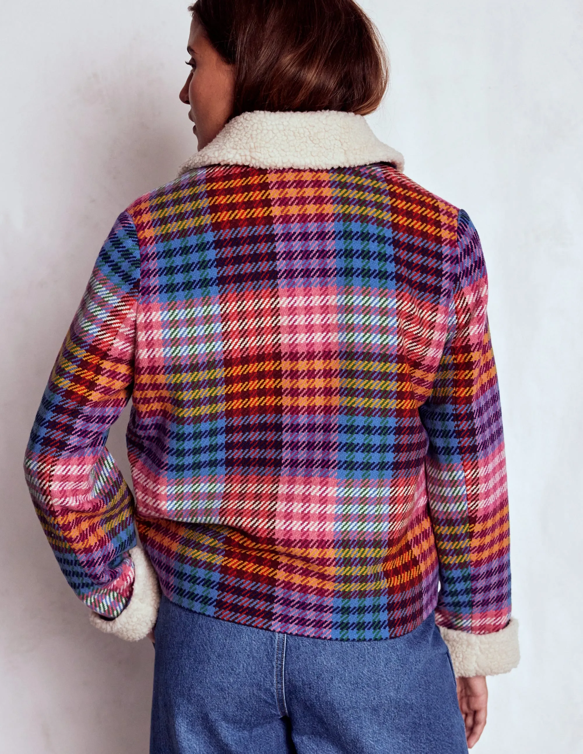 Lightweight Thermal Tech Soft Shell Stirling Check Coat-Rainbow Blanket Multigingham