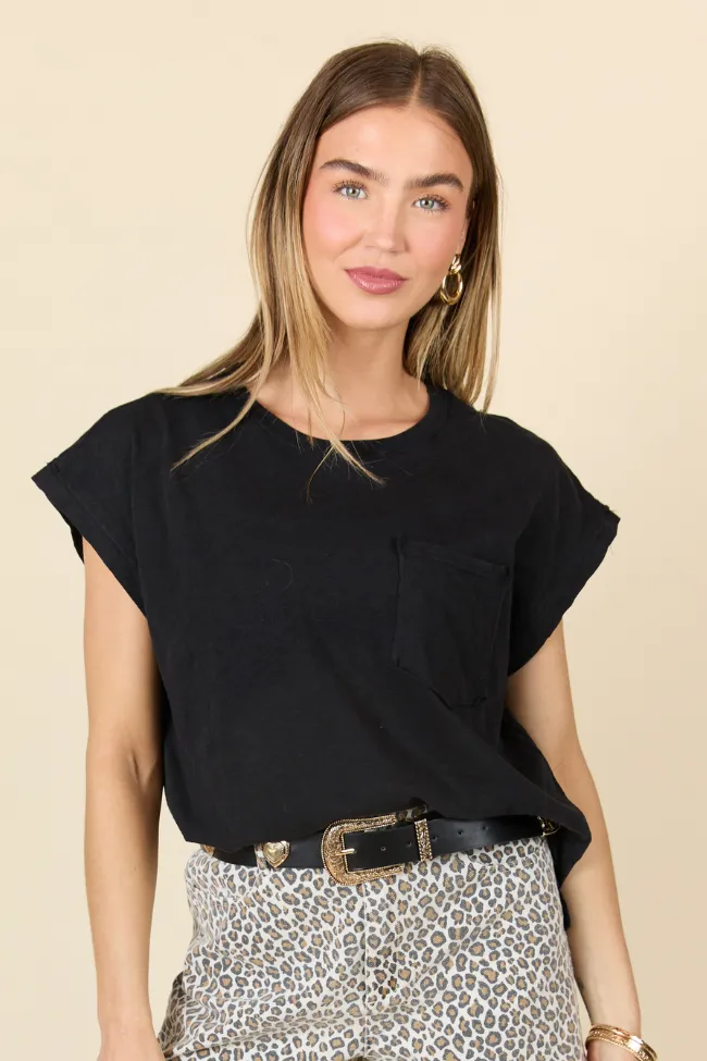 All Washed Up Black Knit Pocket Tee Zen Ease