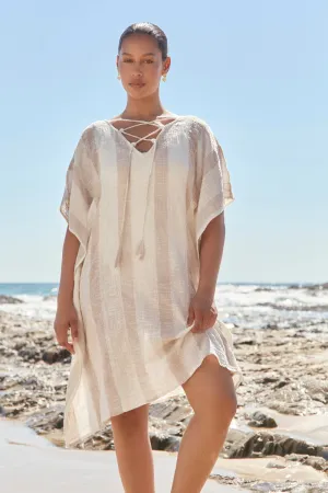 Liesl Short Kaftan in Natural Stripe Day Ready Look