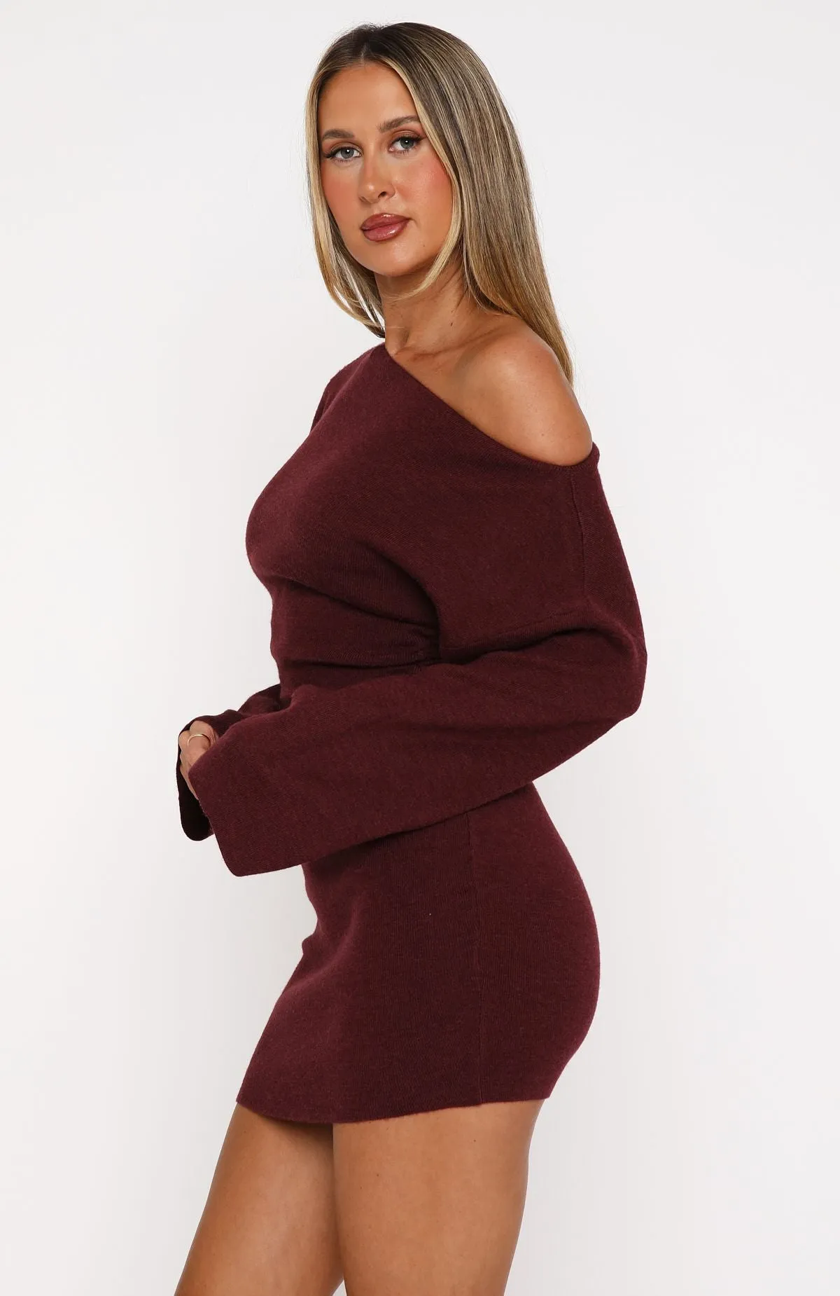 Strange World Long Sleeve Mini Dress Burgundy Daily Mood Casual Layers
