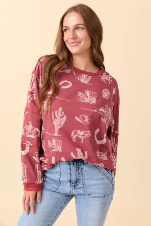 Zuri Brick Long Sleeve Western Tee African Bold