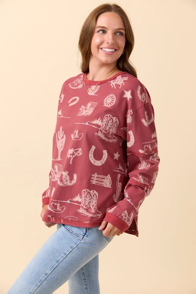 Zuri Brick Long Sleeve Western Tee Casual Vibe