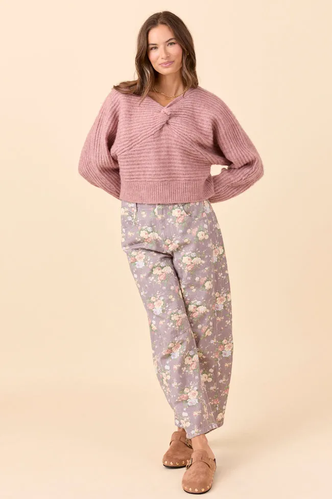 Glass Fit Layered Shirt Gisele Front Twist Heathered Light Pink Sweater