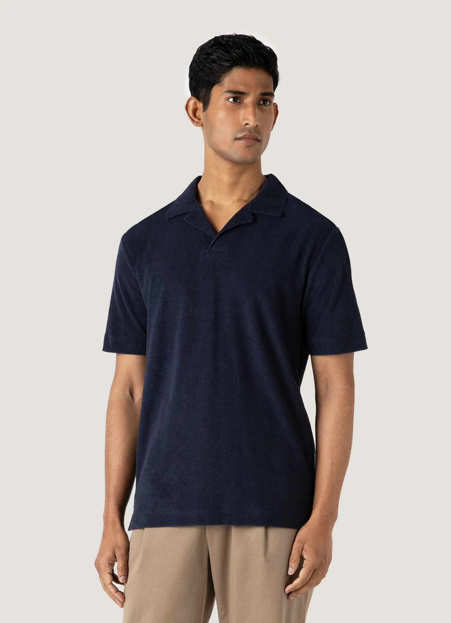 Men's Towelling Polo Shirt in Navy Holiday Wear