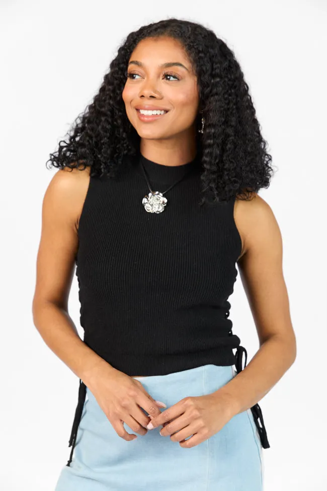 Strike The Right Note Black Corset Side Detail Sweater Tank Adjustable Fastenings