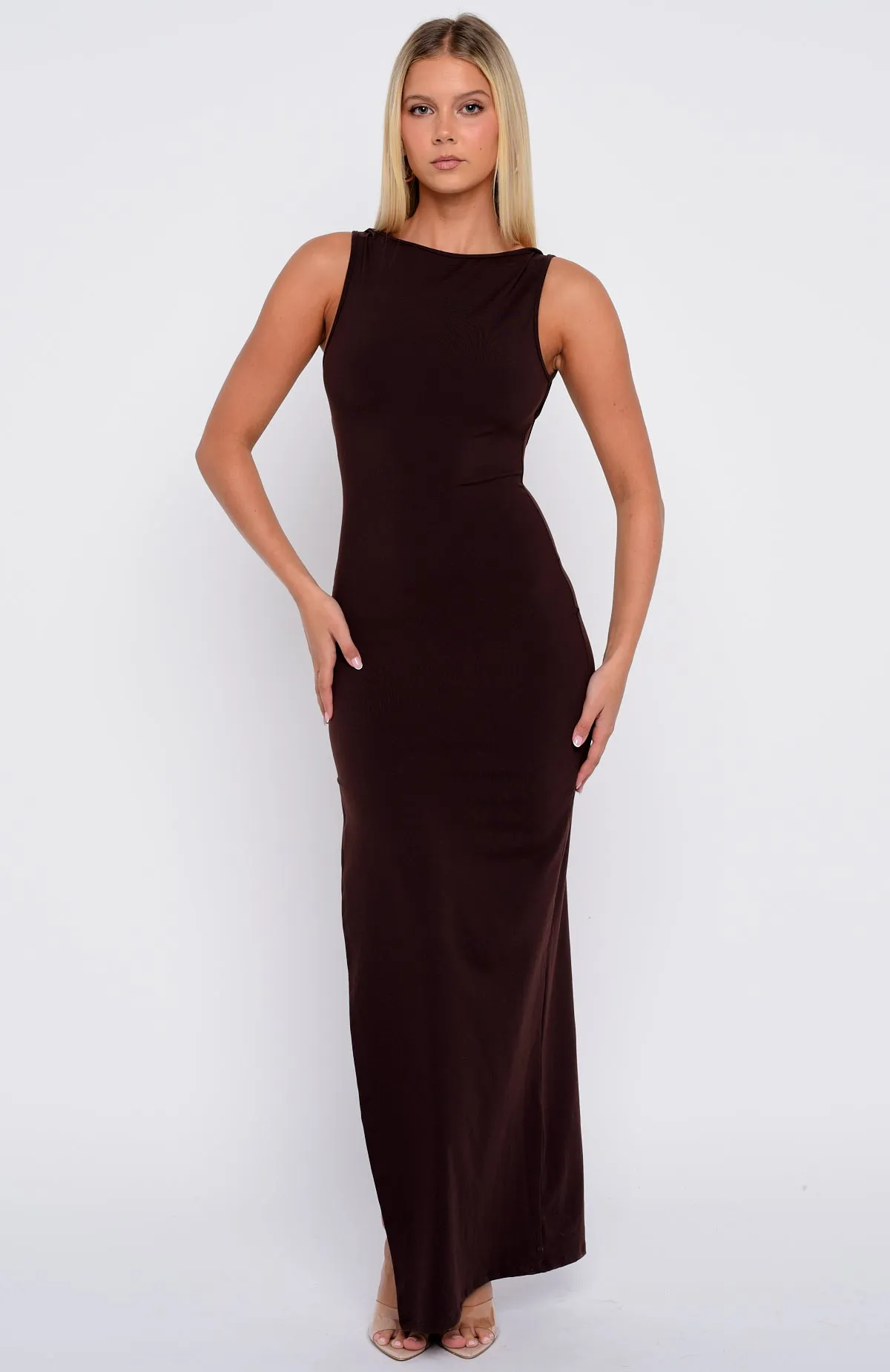 Don't Want To Be Apart Maxi Dress Dark Chocolate Sleek Outline