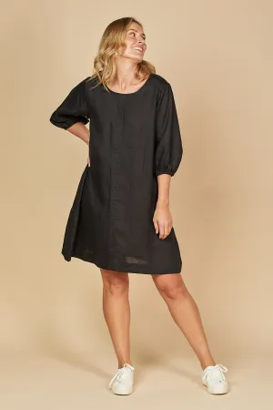 Hazel Short Linen Shift Dress in Black Bold colors Relaxed-fit