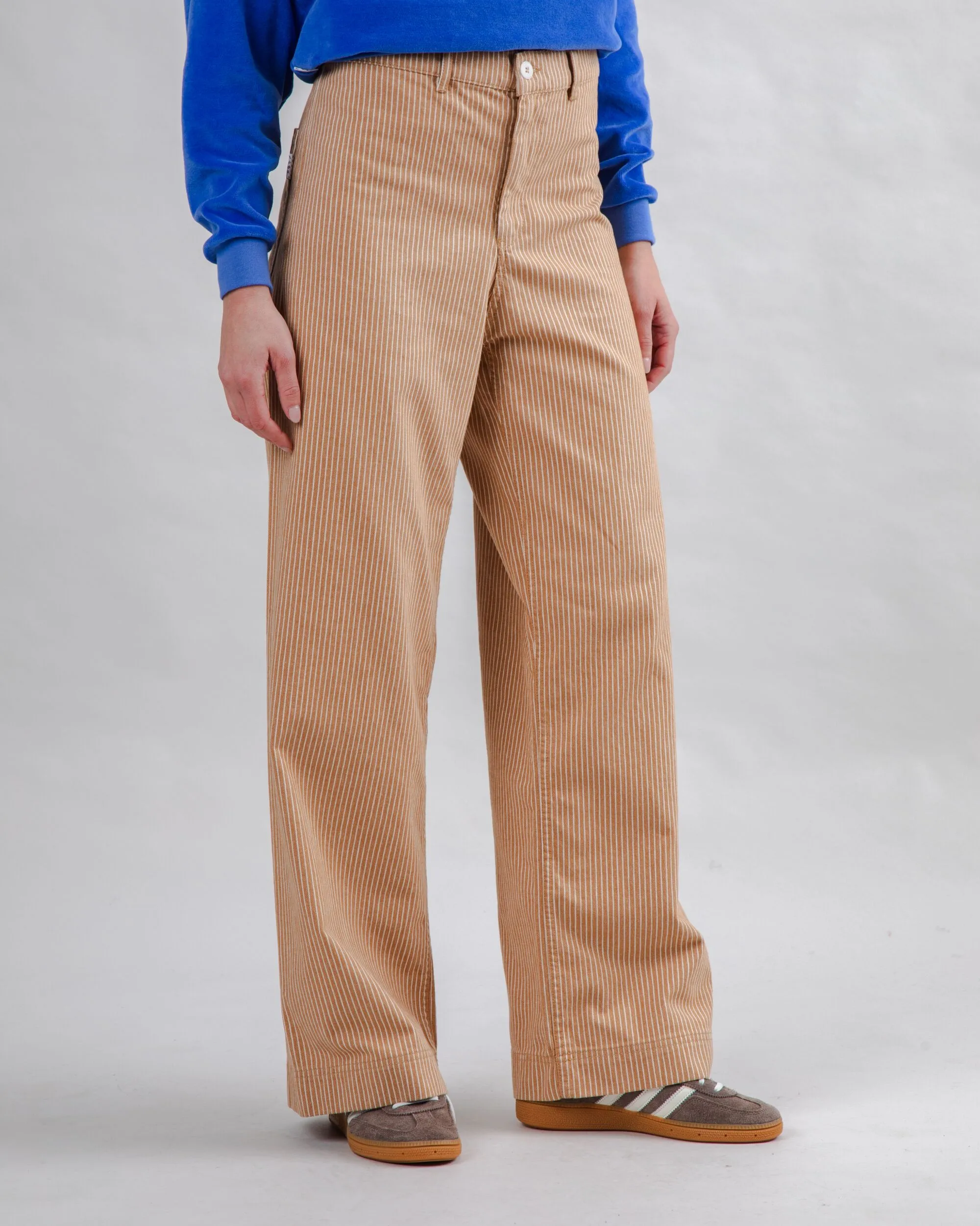 Stripes Straight Leg Pants Camel Sporty Design Utility Pockets