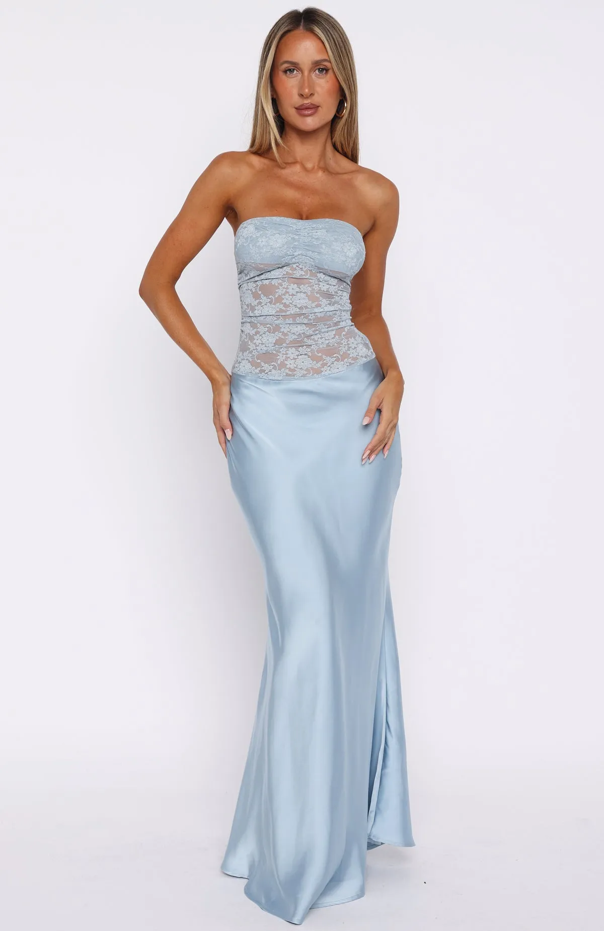 Fall In Love With You Strapless Maxi Dress Sky Blue Cool Simplicity